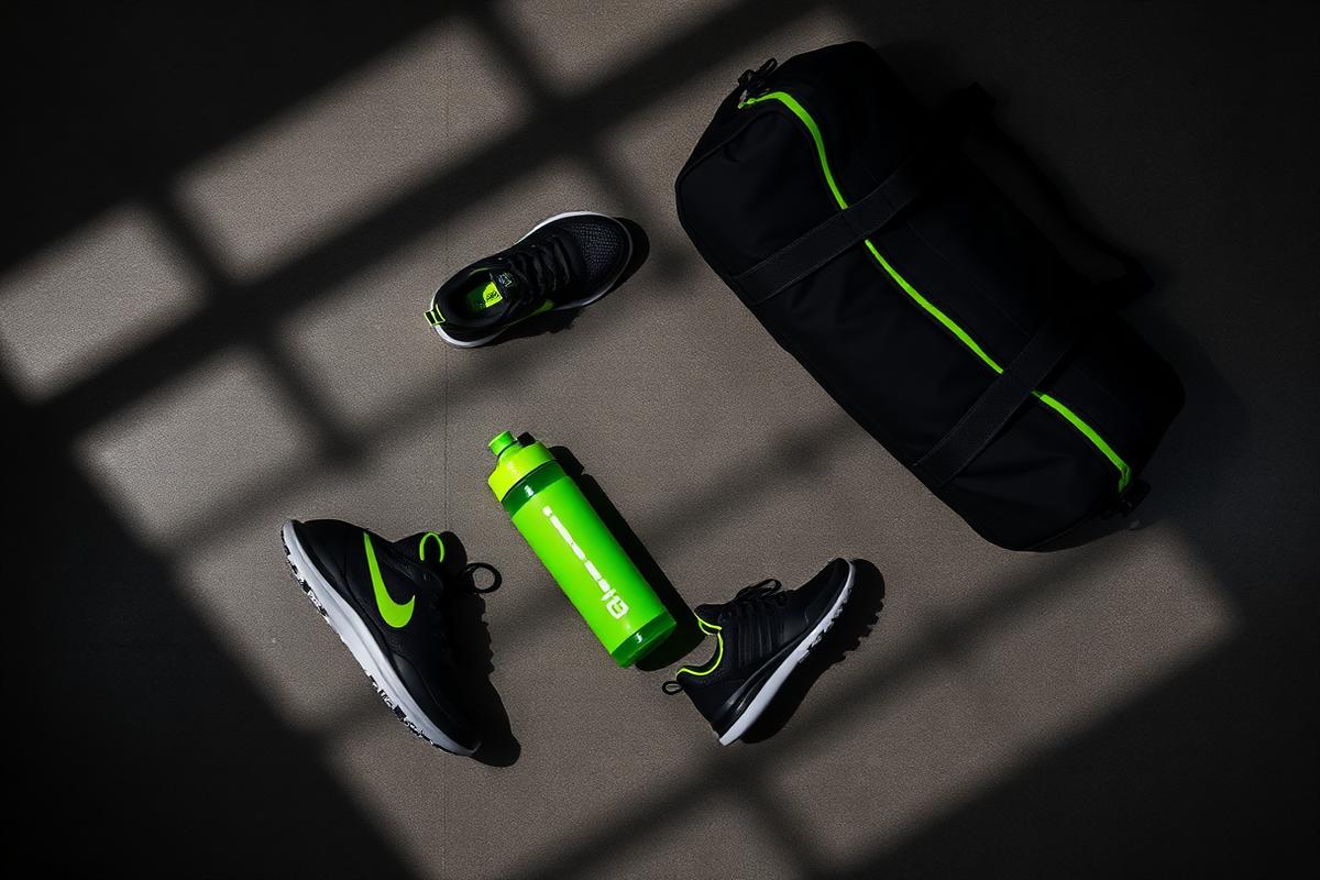 Produtos esportivos Colabola em composição dinâmica